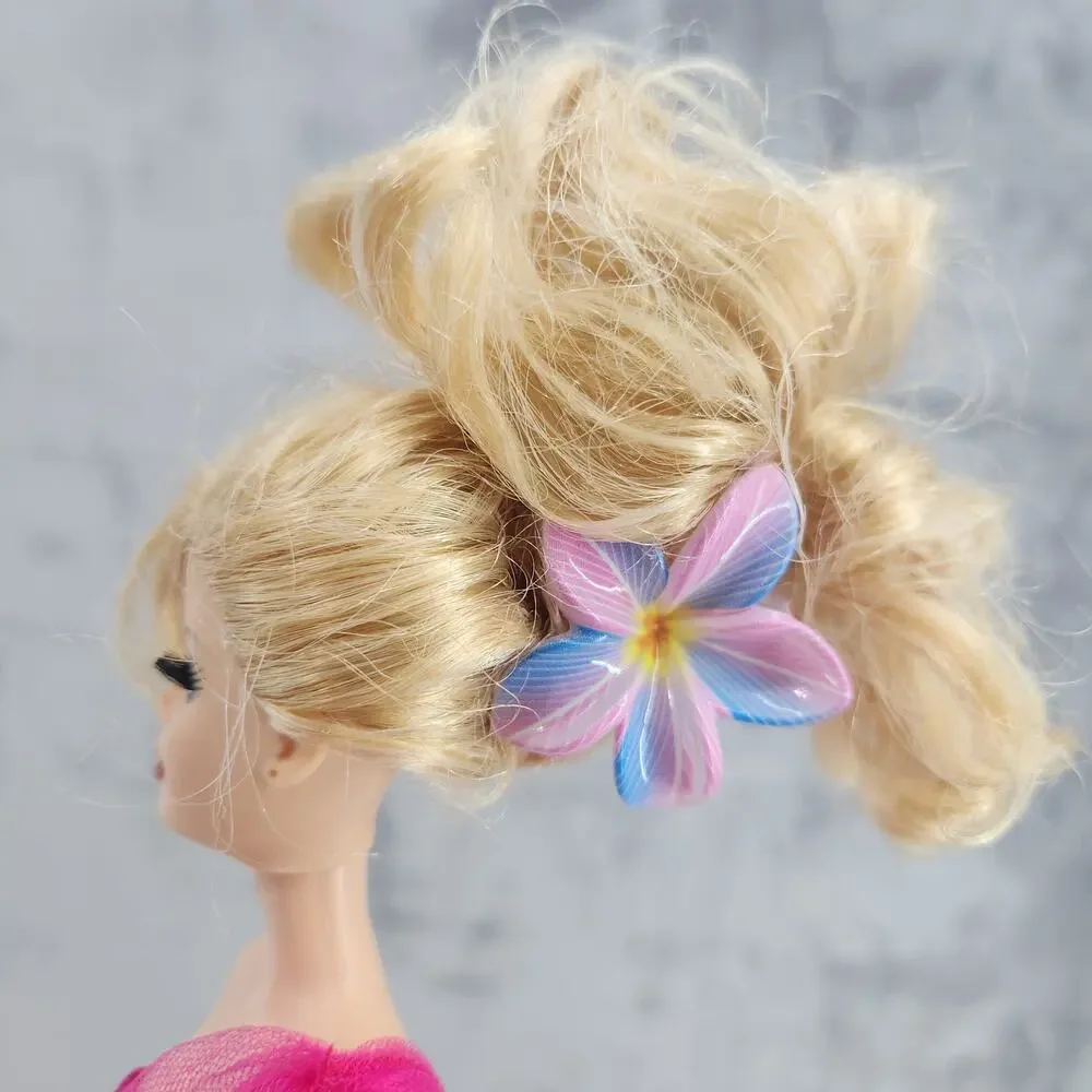3 pc Hawaiian Flower Claw Clip Set - Hair Accessories Light Blue & Pink Plumeria